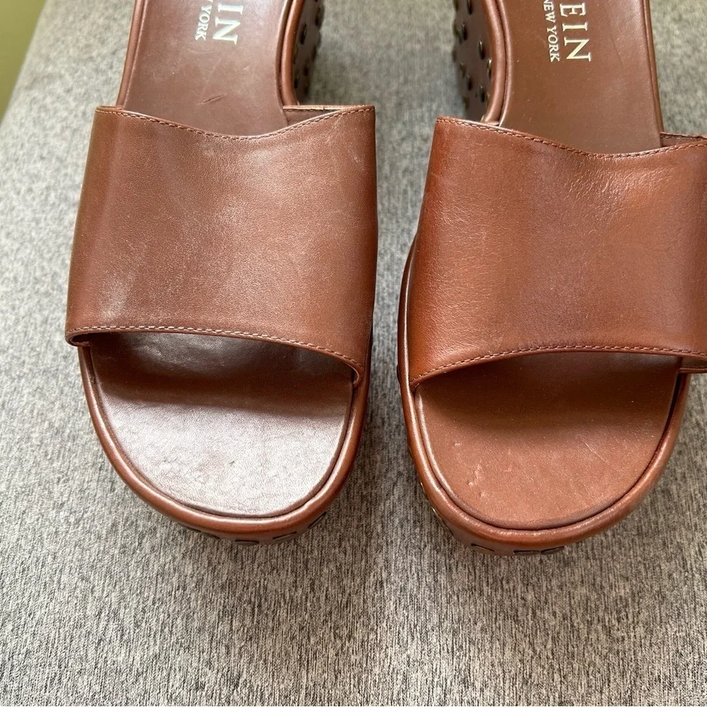 Anne Klein Leather Wedge Platforem Sandals w/ Metal‎ Studs & Rings Sz 10